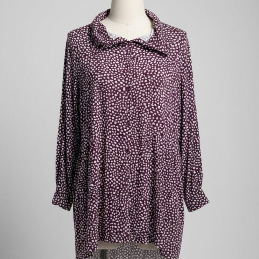 👚 Kim Rogers Burgundy and White Button-Up Tunic with Collar; 2X